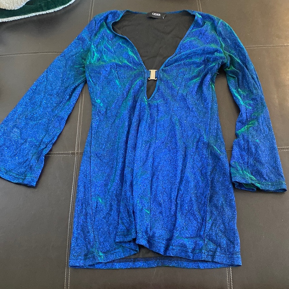 Cider blue and green sparkle cut out dress
